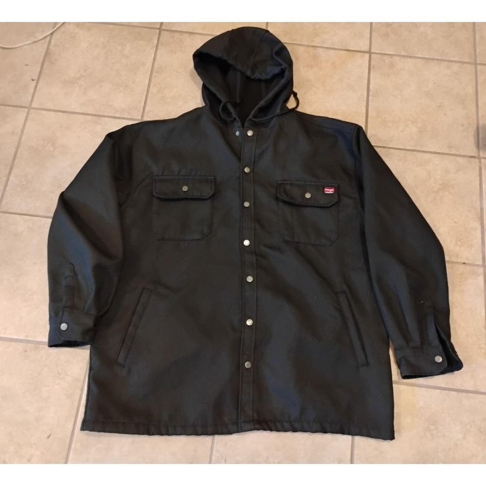 Wrangler Men's Workwear Double Black Hooded Work Jacket  Size 2XL